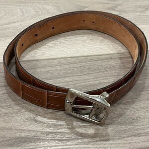 Montblanc Tan Leather Crocodile Belt Men’s Rectangular Pin Buckle 44” READ